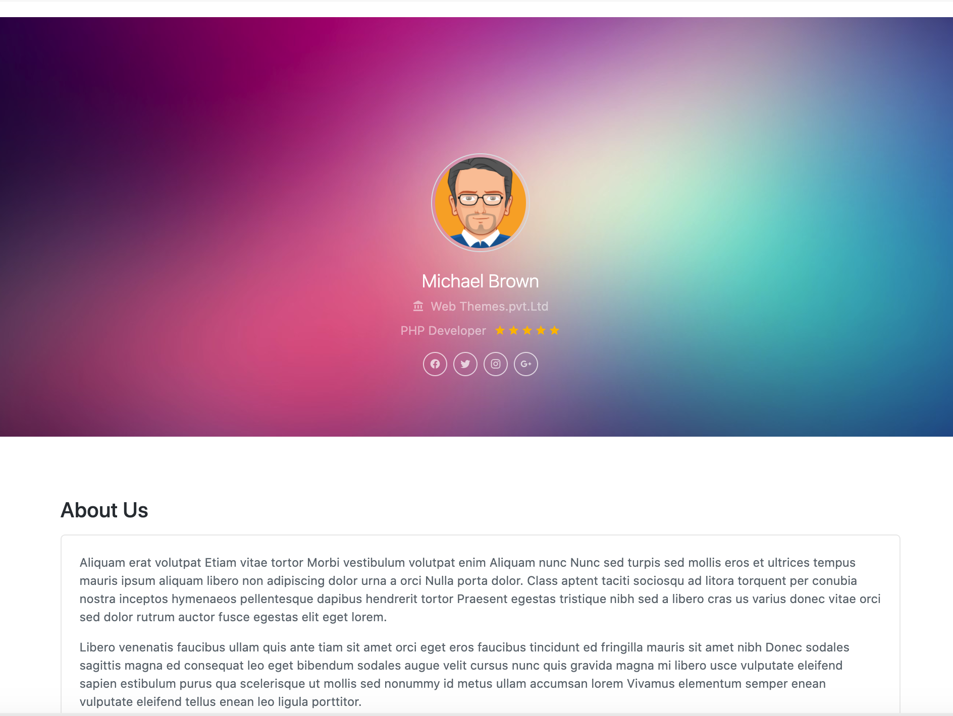 Bootstrap example and template. bs4 light resume page