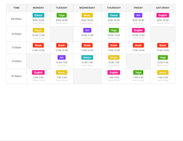 Bootstrap example and template. time table