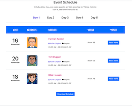 Bootstrap example and template. Event Schedule list