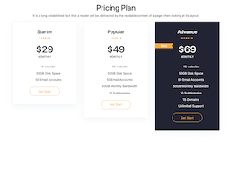 Bootstrap Pricing Plan With Size example