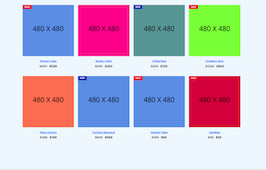 Bootstrap example and template. products grid with hove icons