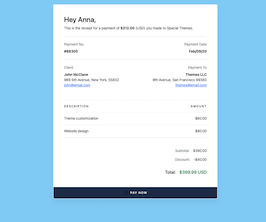 Bootstrap example and template. invoice with client info description amount and pay now button