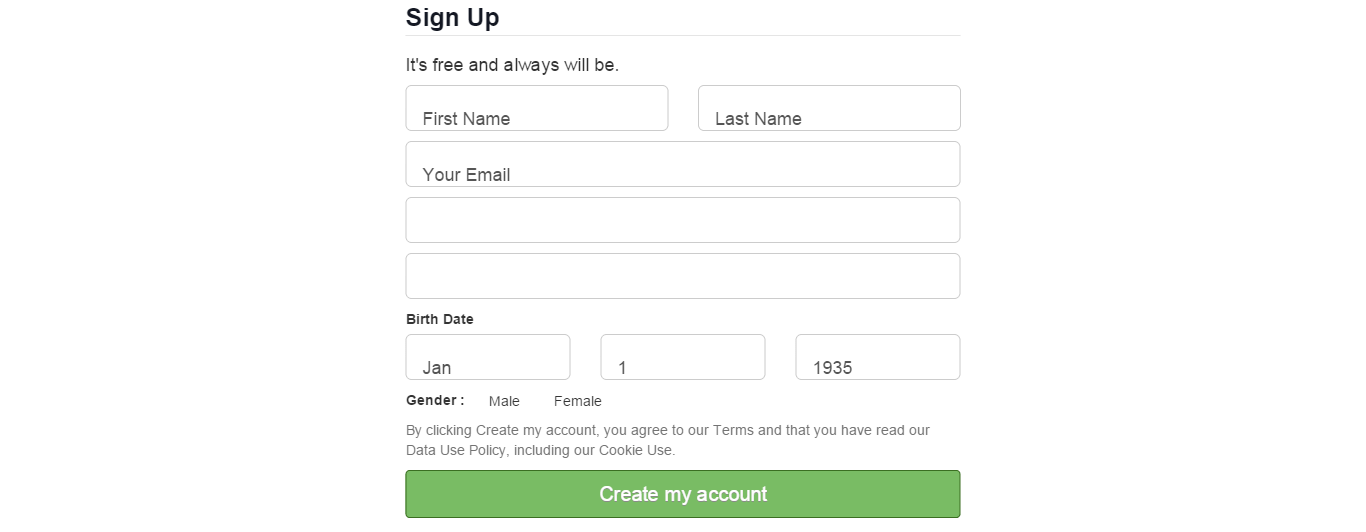 Bootstrap example and template. Facebook style register form