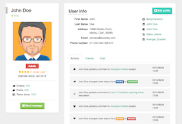 Bootstrap example and template. User profile with friends and chat