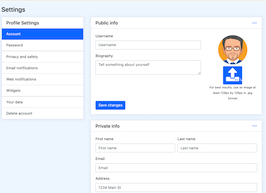 Bootstrap example and template. bs4 Profile Settings page