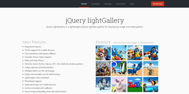 Bootstrap framework utility jQuery lightGallery
