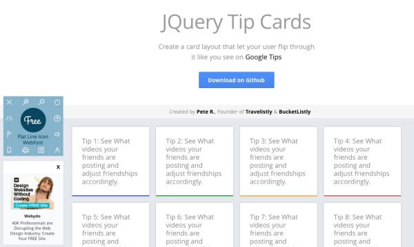 Bootstrap framework utility jQuery Tip Cards
